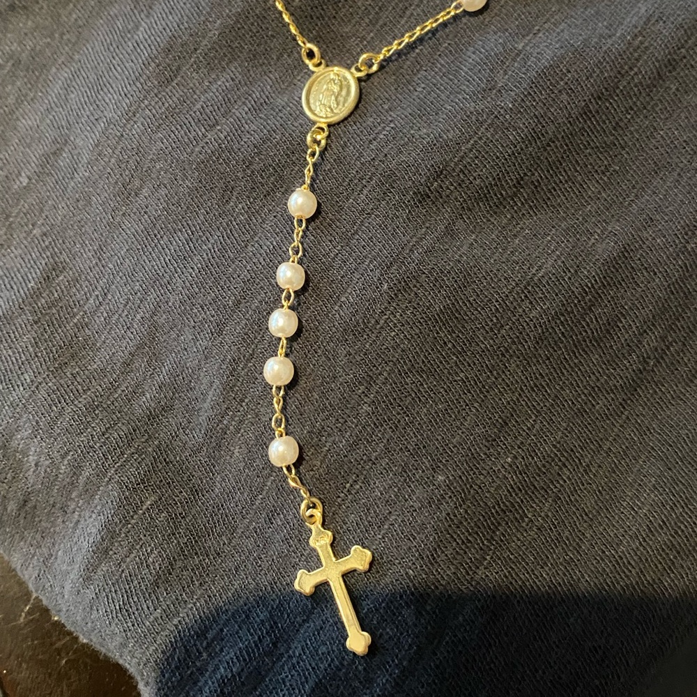 Gold plated rosary bead necklace